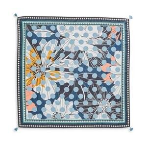 Dotty Floral Tassel Silk Scarf New With Tags H94